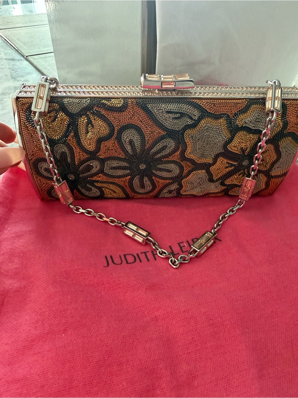 Judith Leiber Gold, Black & Silver Floral Beaded Minaudière
